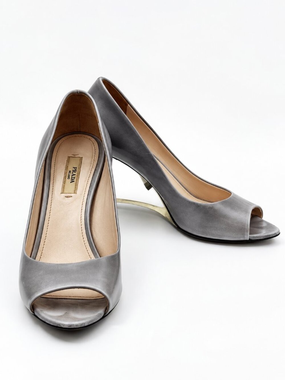 Prada Peep Toe Clear Lucite Wedge Pumps Heels